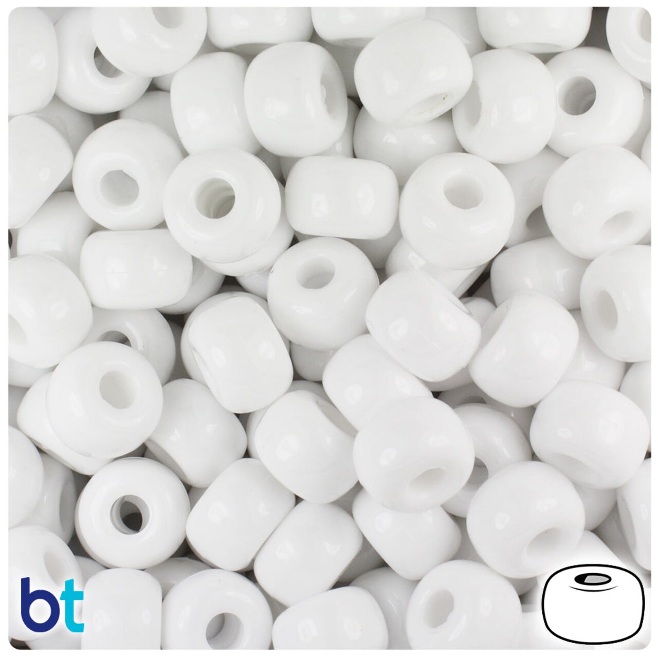 BeadTin White Opaque 11mm Large Barrel Plastic Pony Beads (250pcs)